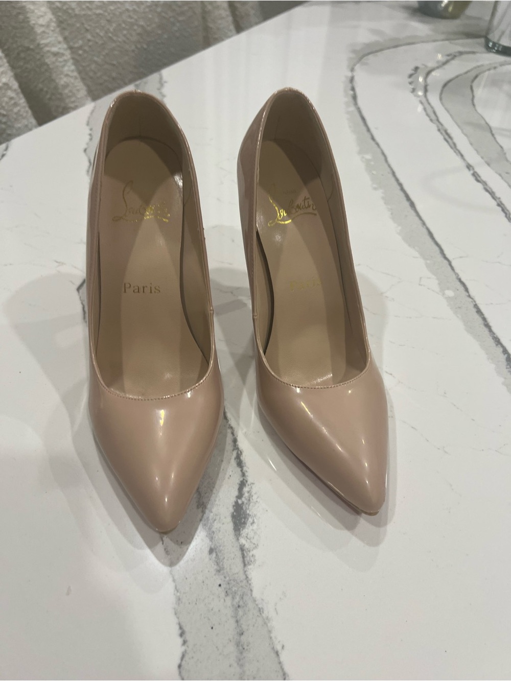 Christian Louboutin Patent Nude Pointed Toe Pump - Blush Patent